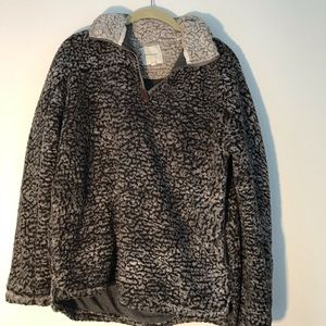 grey and white fuzzy fleece